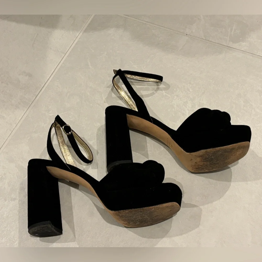 Kate Spade Confetti Platform Sandal Heels Black Suede Size 6.5